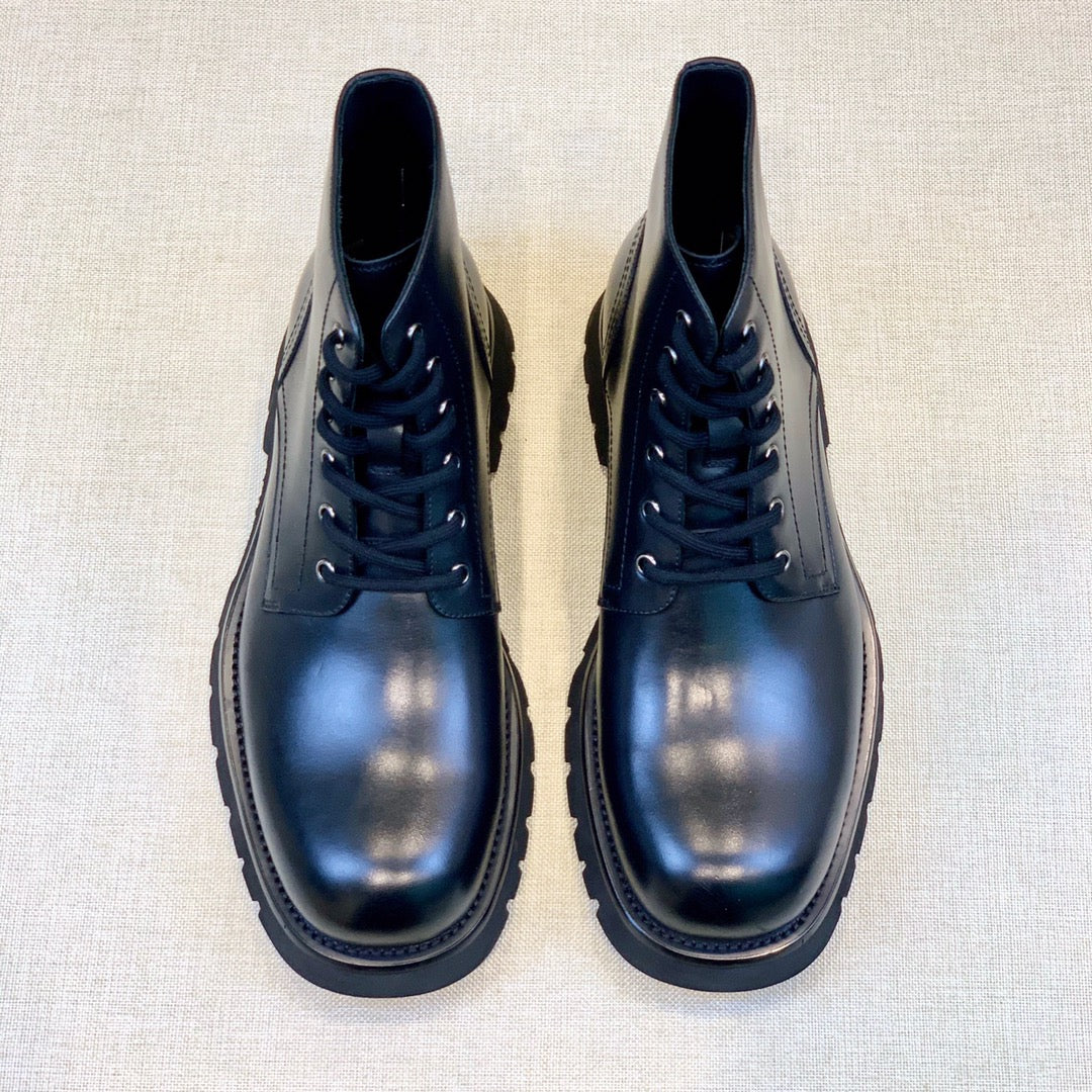 PRADA Men's Classic Round Toe Cowhide Boots