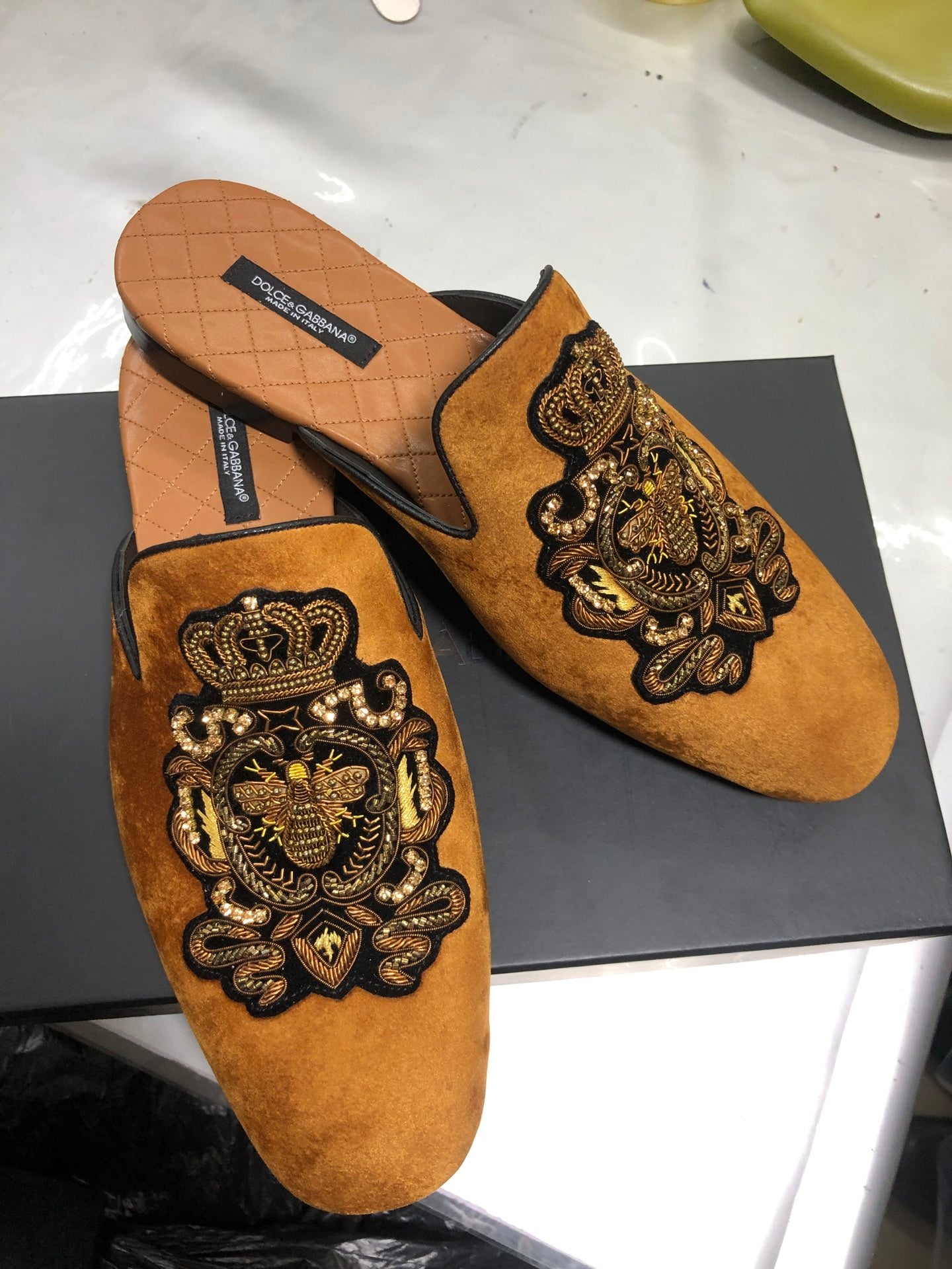 Dolce & Gabbana Hand-Embroidered Silk One-Piece Fabric Shoes