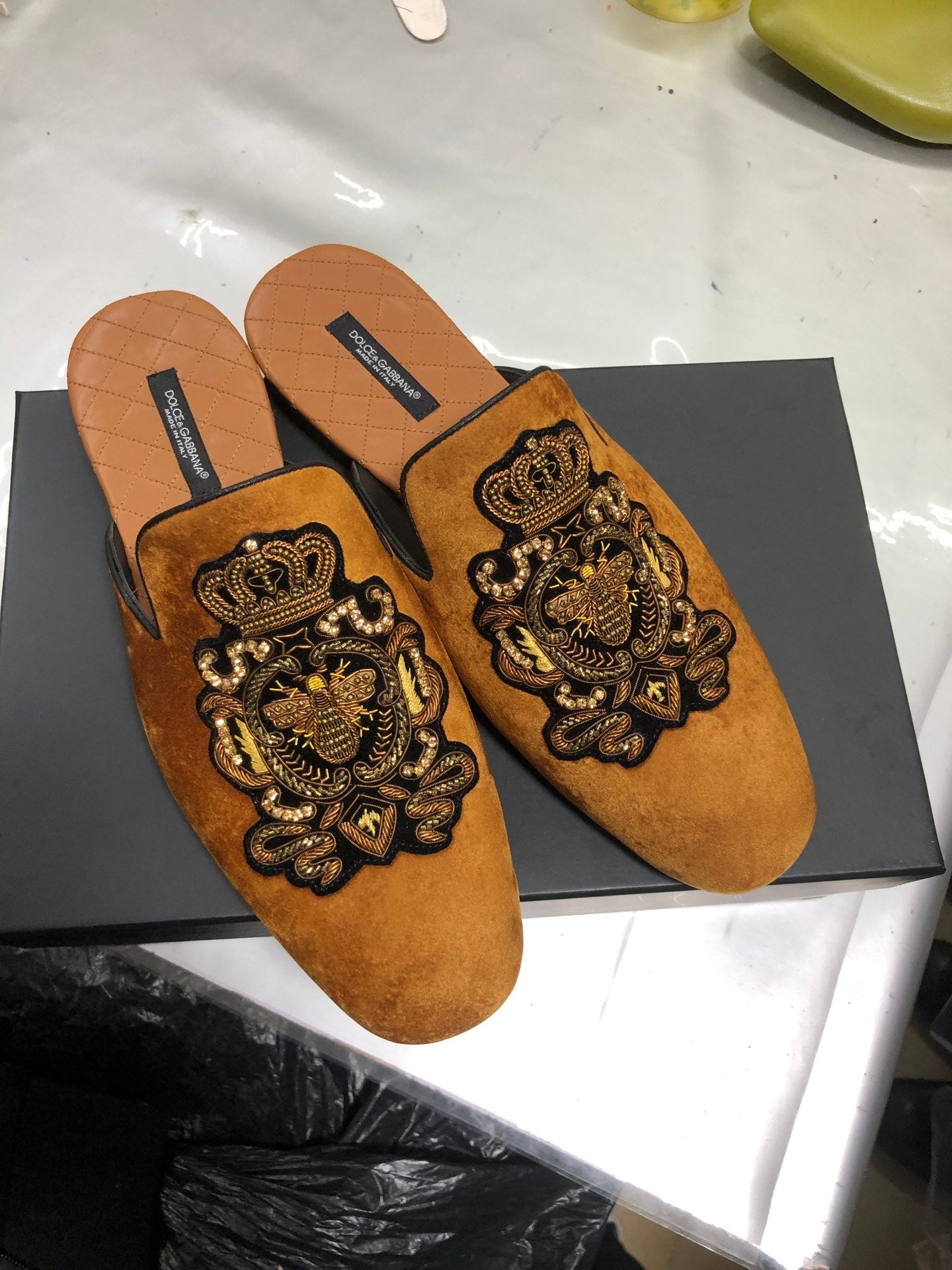 Dolce & Gabbana Hand-Embroidered Silk One-Piece Fabric Shoes