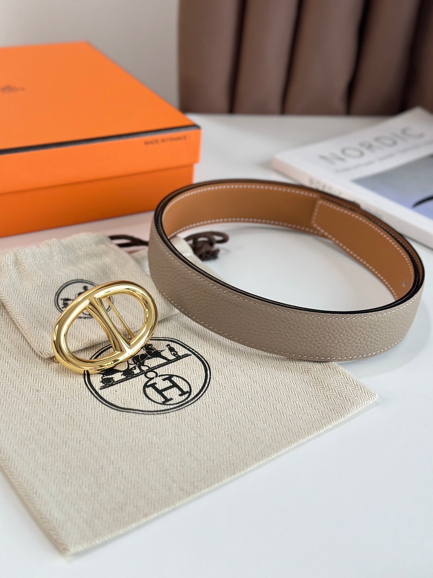 Reversible Leather Strap with H Belt Buckle