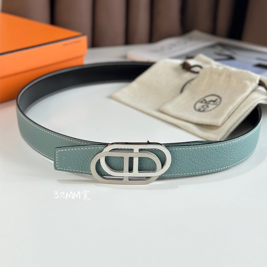 H Belt Buckle & Reversible Leather Strap