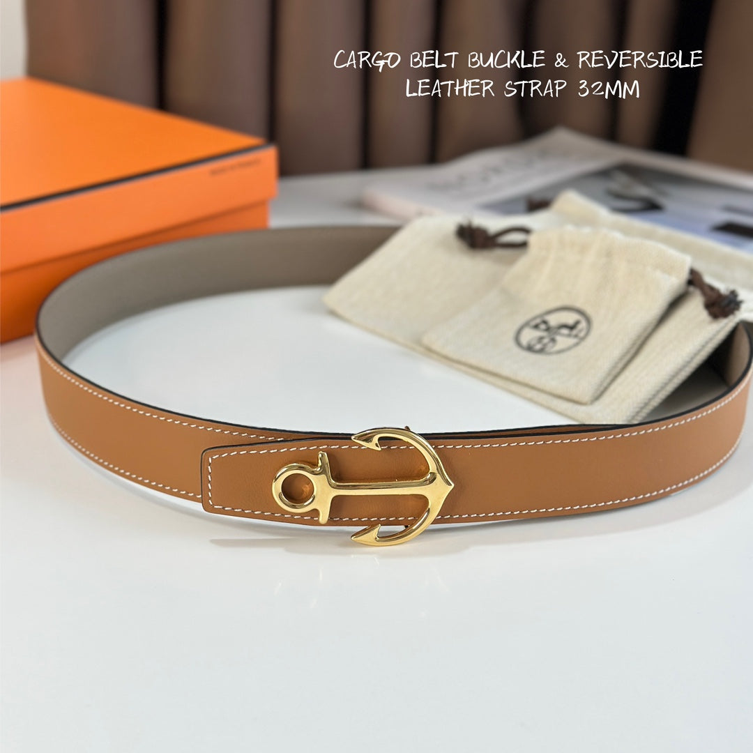 Reversible Leather Strap Cargo Belt with Durable Buckle