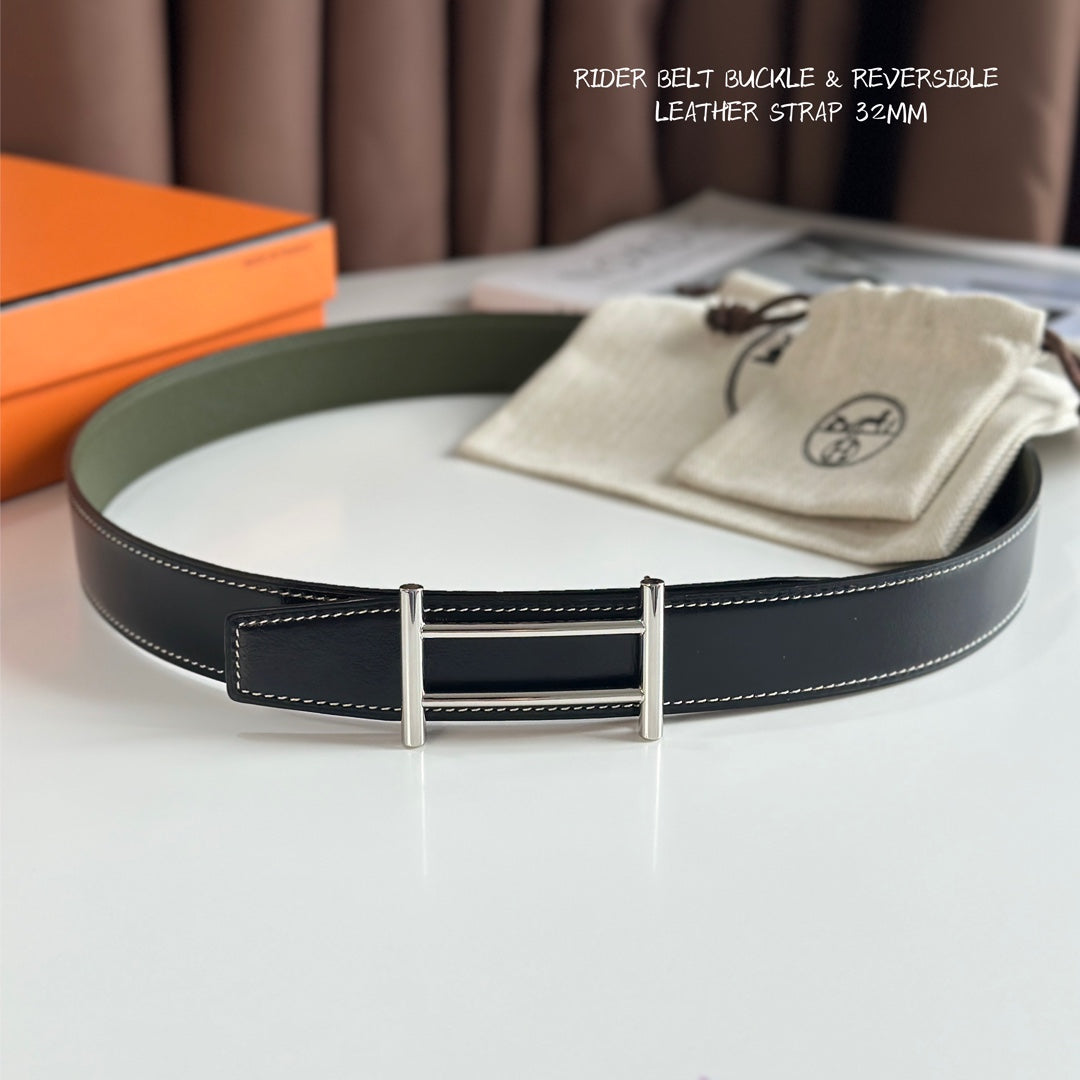 Reversible Leather Strap with Rider Belt Buckle