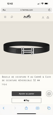 H AU CARRE Black Togo Leather Belt with 32mm Hardware