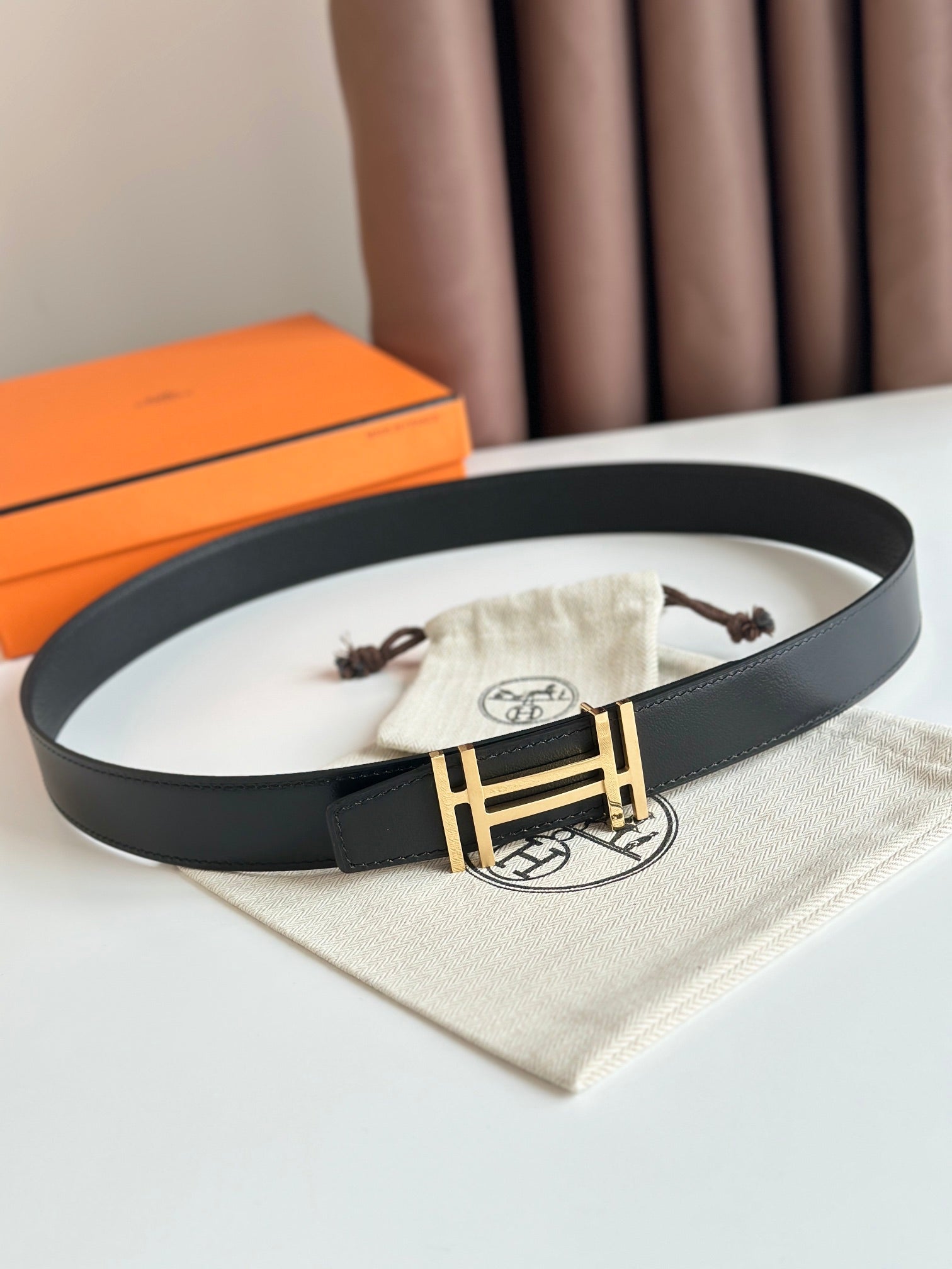 H AU CARRE Togo Belt Hardware - 32mm Black