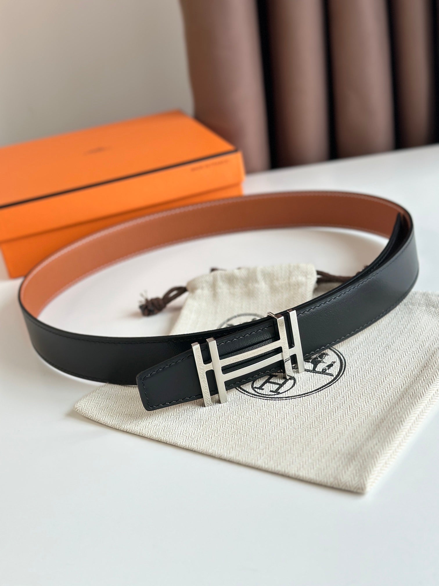 H AU CARRE Togo Belt Hardware - 32mm Golden Brown