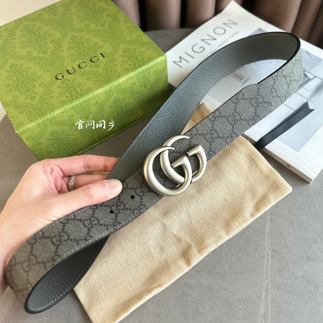 Gucci Reversible Gray Canvas and Pig Grain Leather Belt