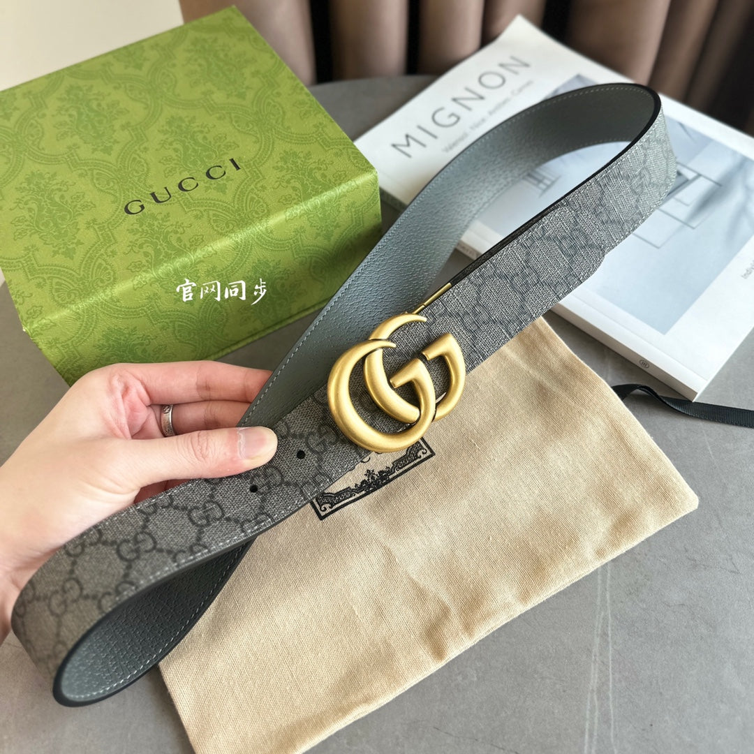 Reversible Gray Canvas Leather Belt with Double G Buckle