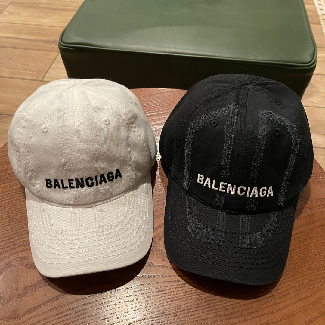 Balenciaga Embroidered Soft Top Baseball Cap - Adjustable Black & White