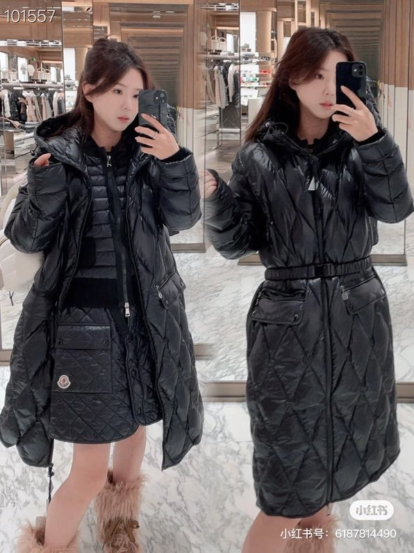 Moncler Serilong Women's Down Jacket - Diamond Pattern & Hooded Design