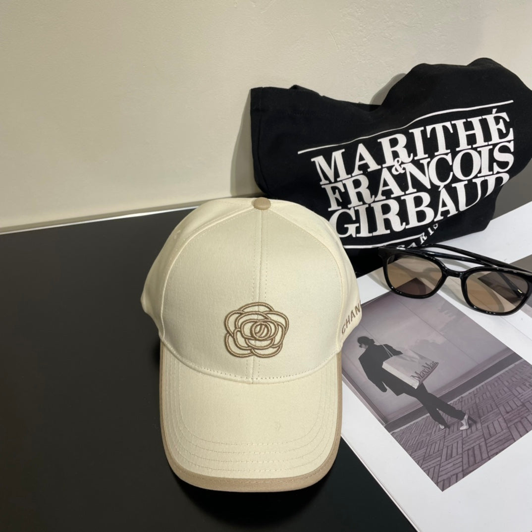 CHANEL Embroidered Camellia Baseball Cap