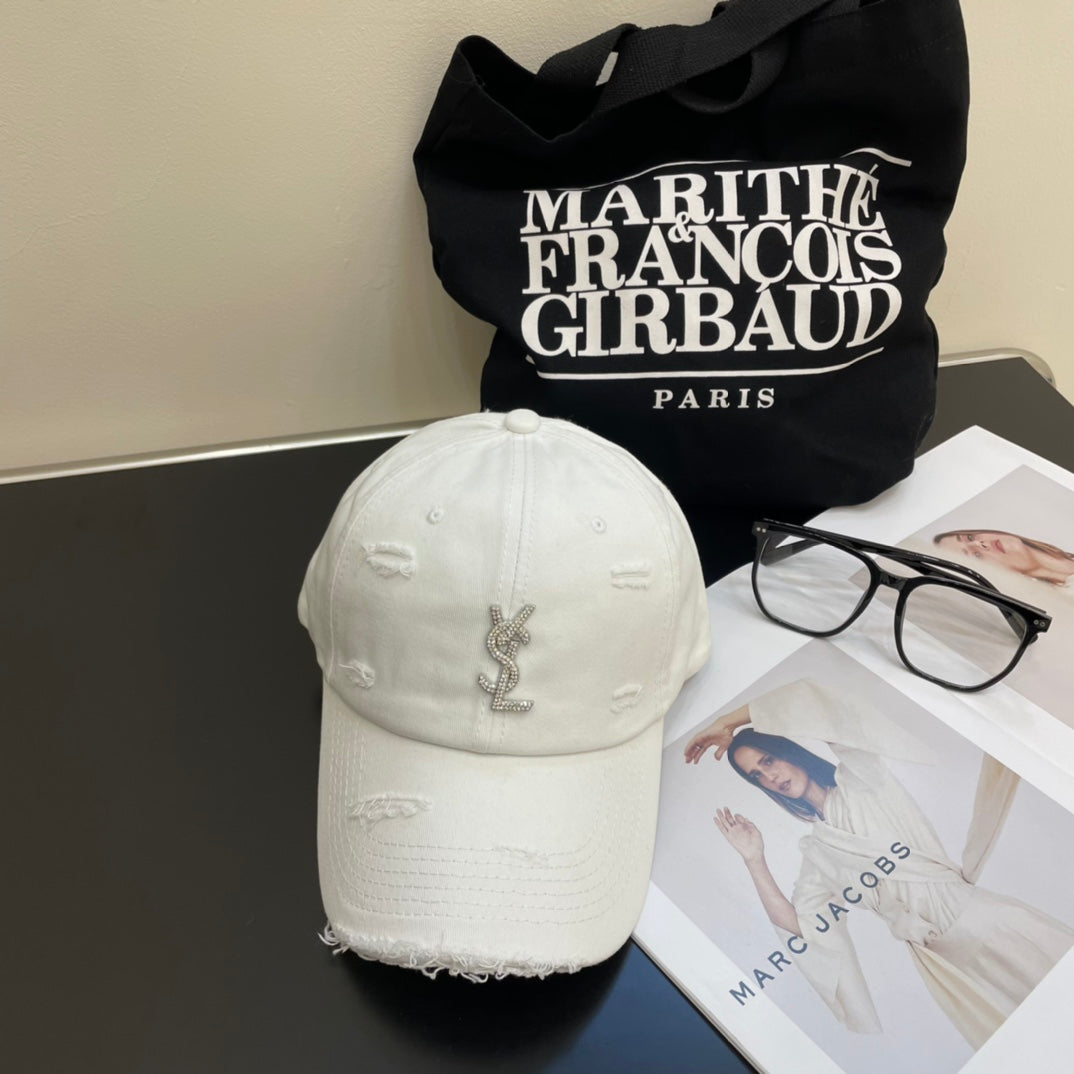 YSL Saint Laurent Rhinestone Baseball Cap - Classic Unisex Style