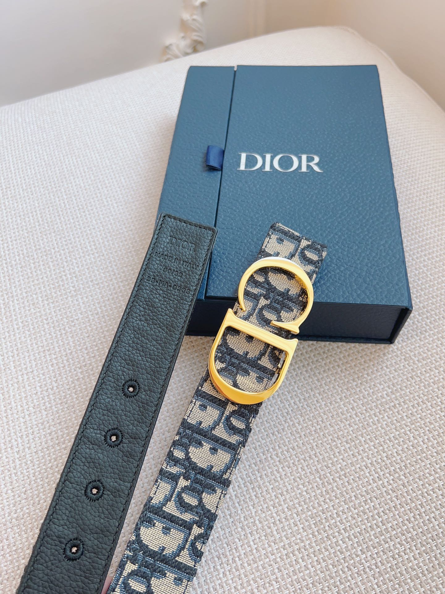 Authentic DIOR Oblique Black Leather Belt
