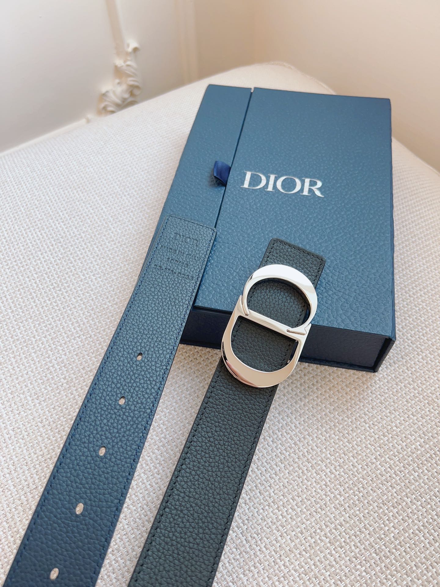 DIOR French Leather & Oblique Black Cloth Belt