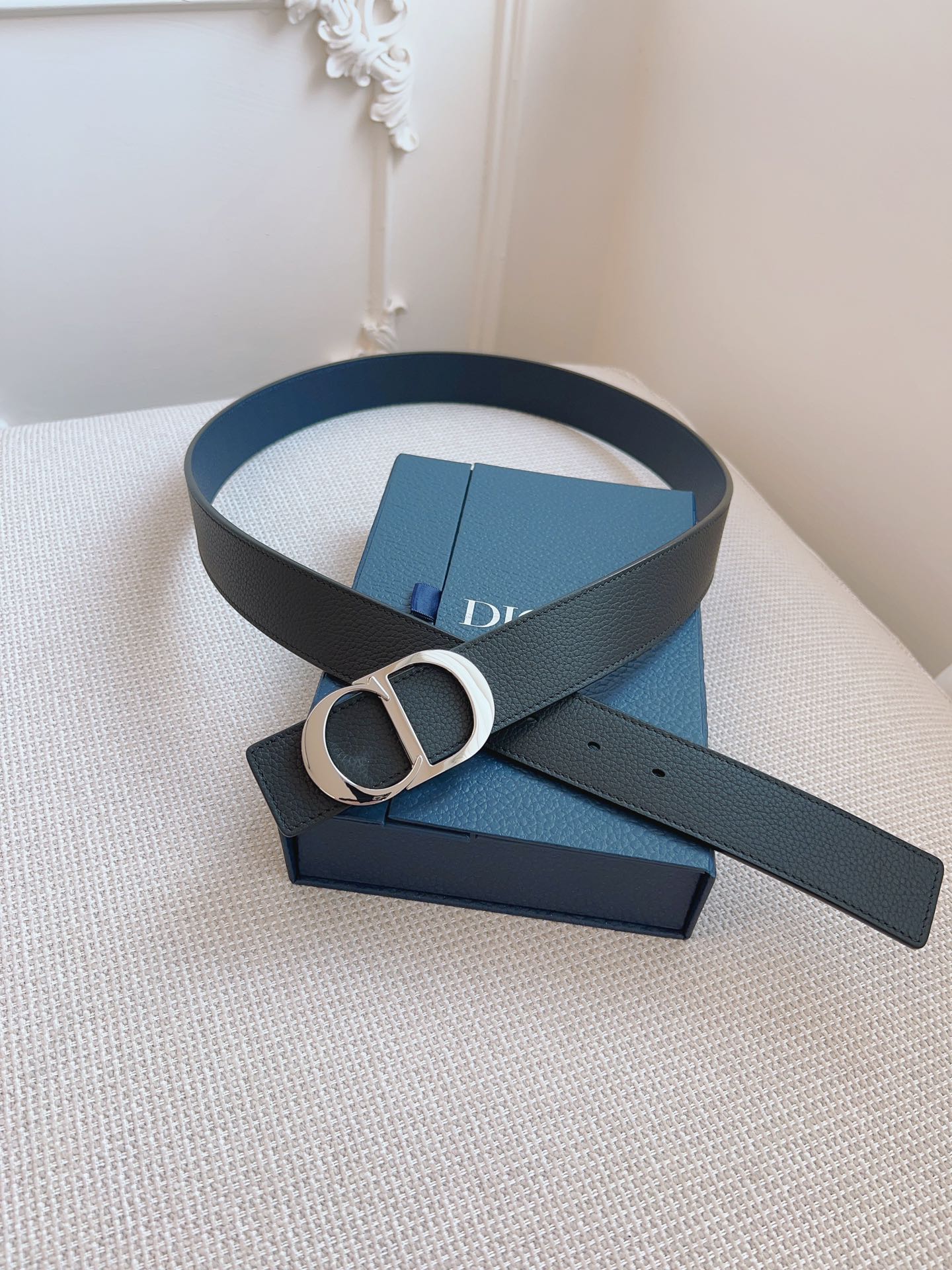DIOR French Leather & Oblique Black Cloth Belt