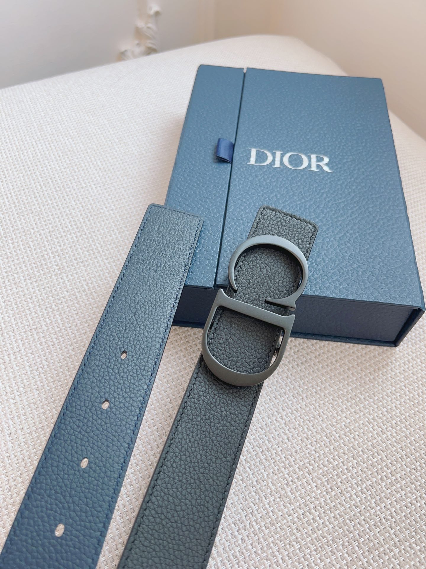 DIOR Original Leather & Oblique Black Cloth Keychain - 3.5 cm