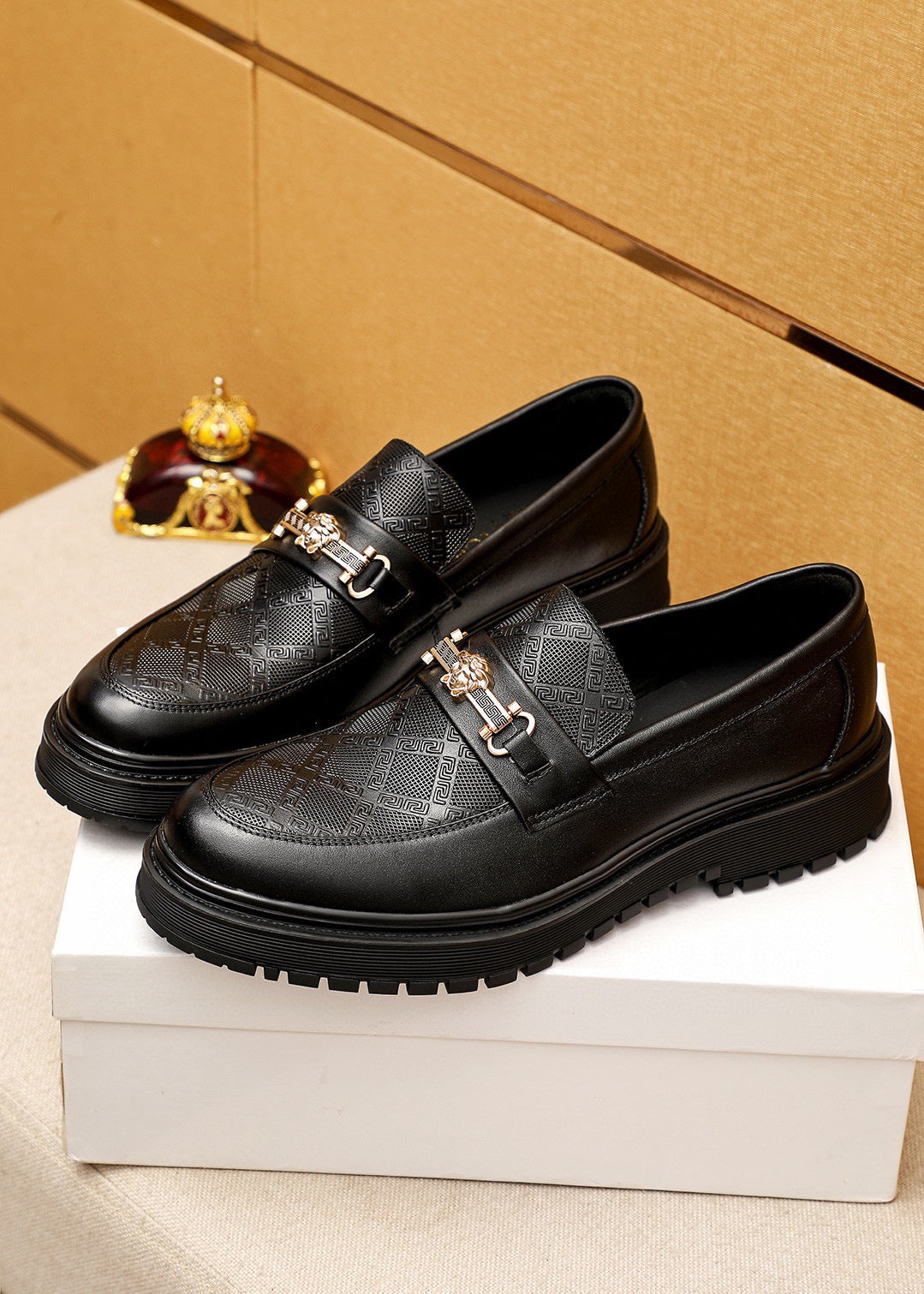 Versace Embossed Calfskin Casual Leather Shoes