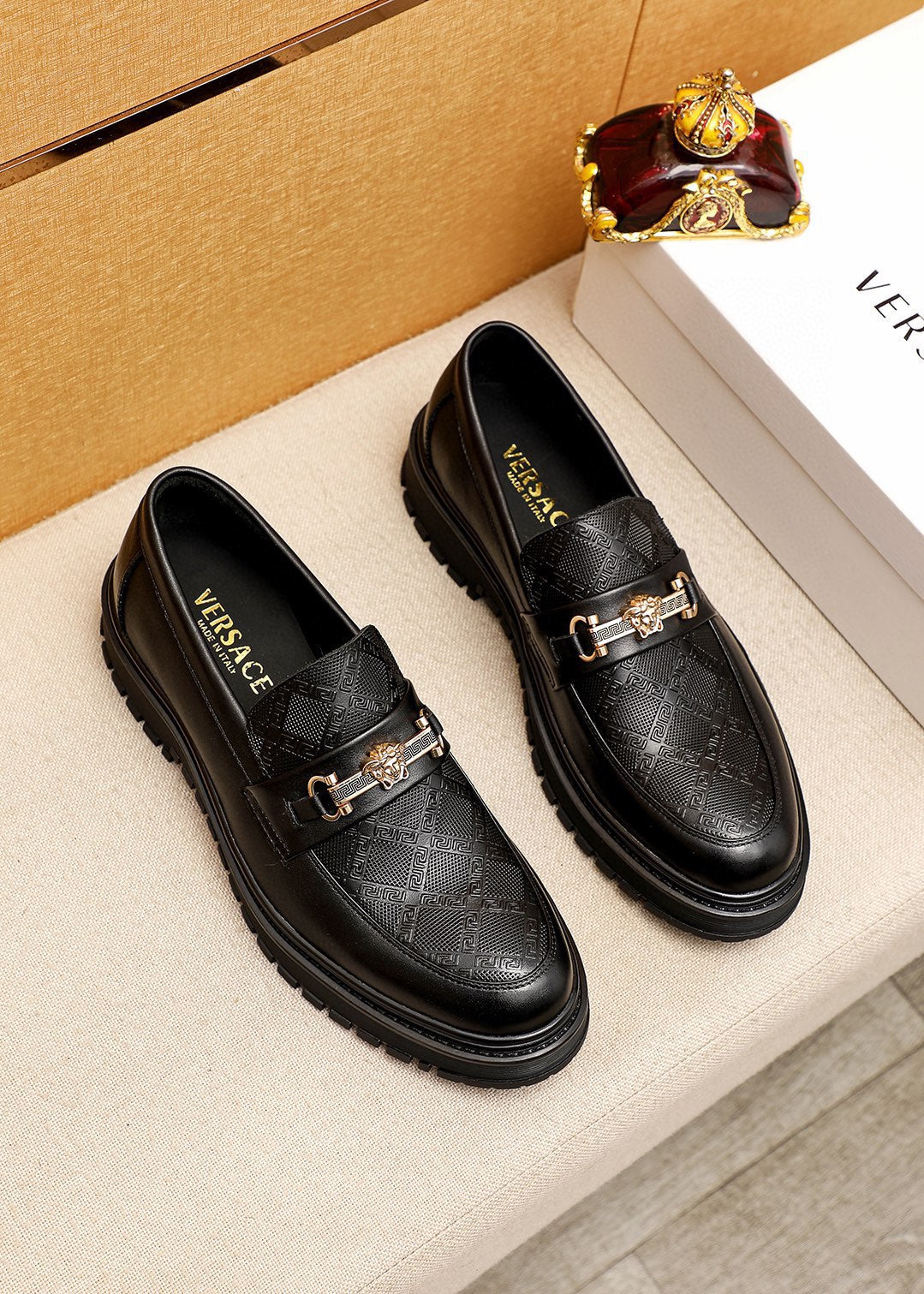 Versace Embossed Calfskin Casual Leather Shoes