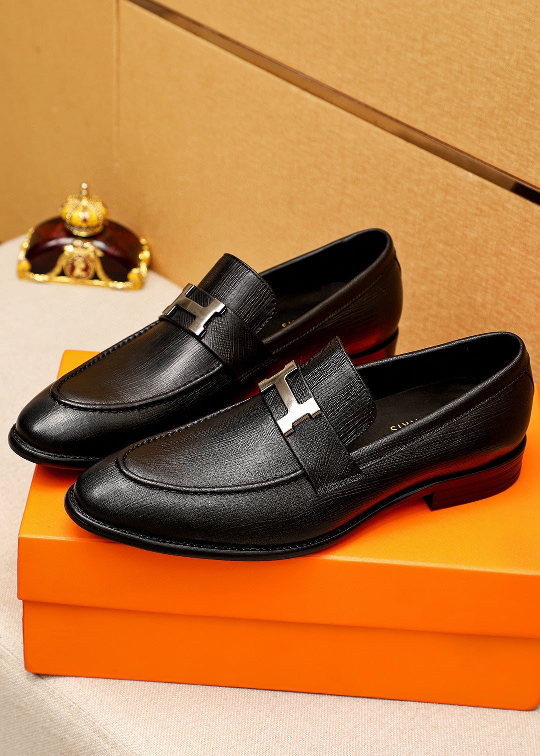 Hermes Casual Leather Shoes for Men - Premium Calfskin with Buckle Design
