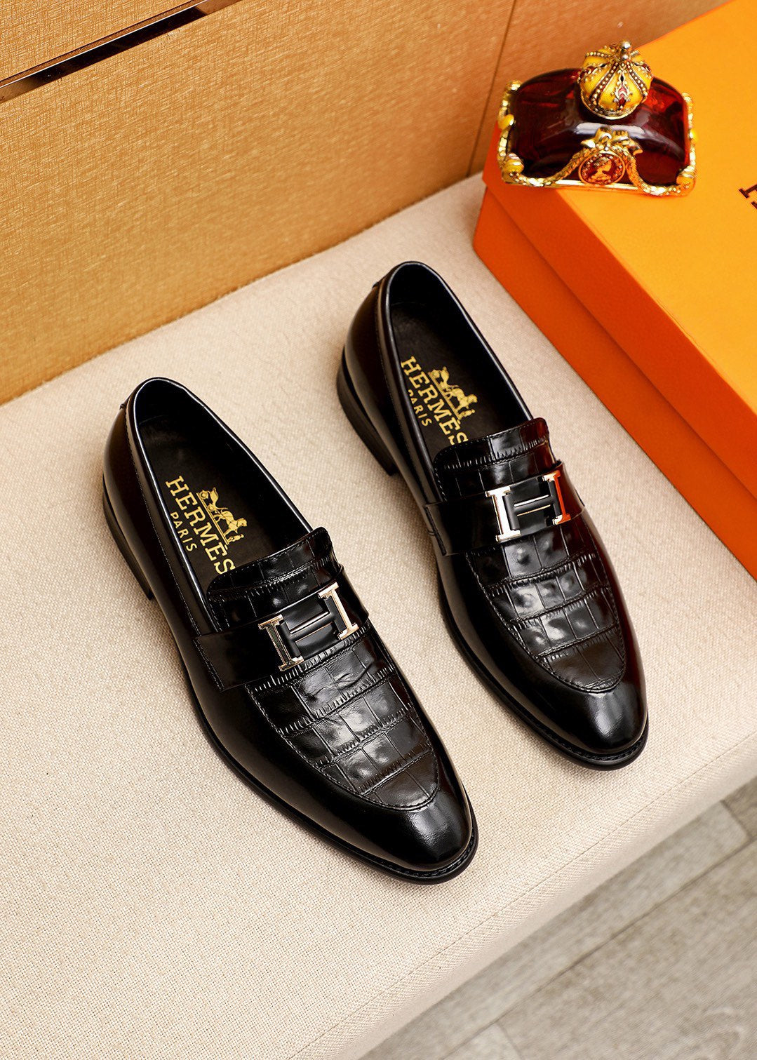 HERMES Casual Leather Shoes for Men - Premium Calfskin