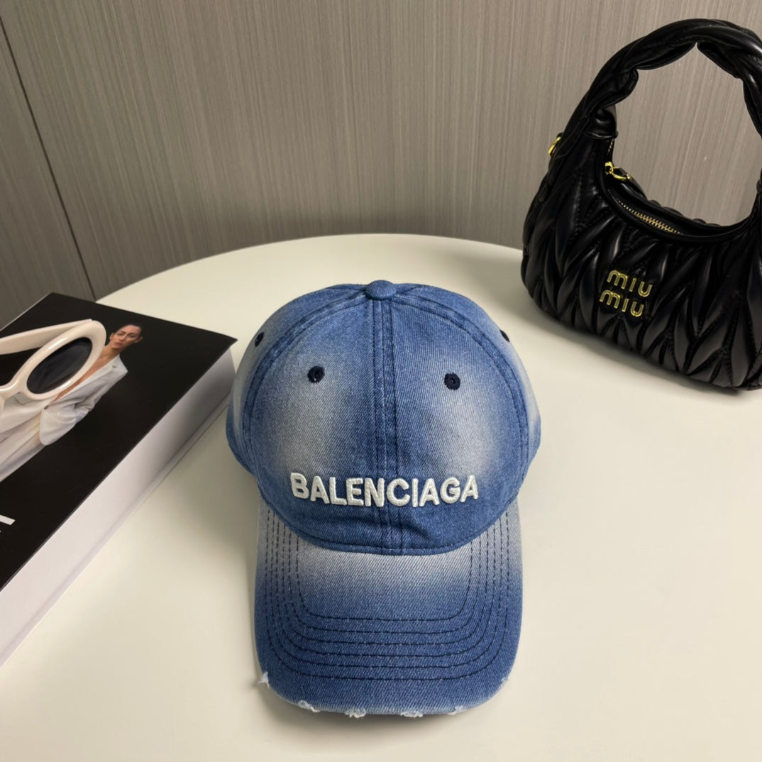 Balenciaga Washed Denim Baseball Cap - Stylish Unisex Design