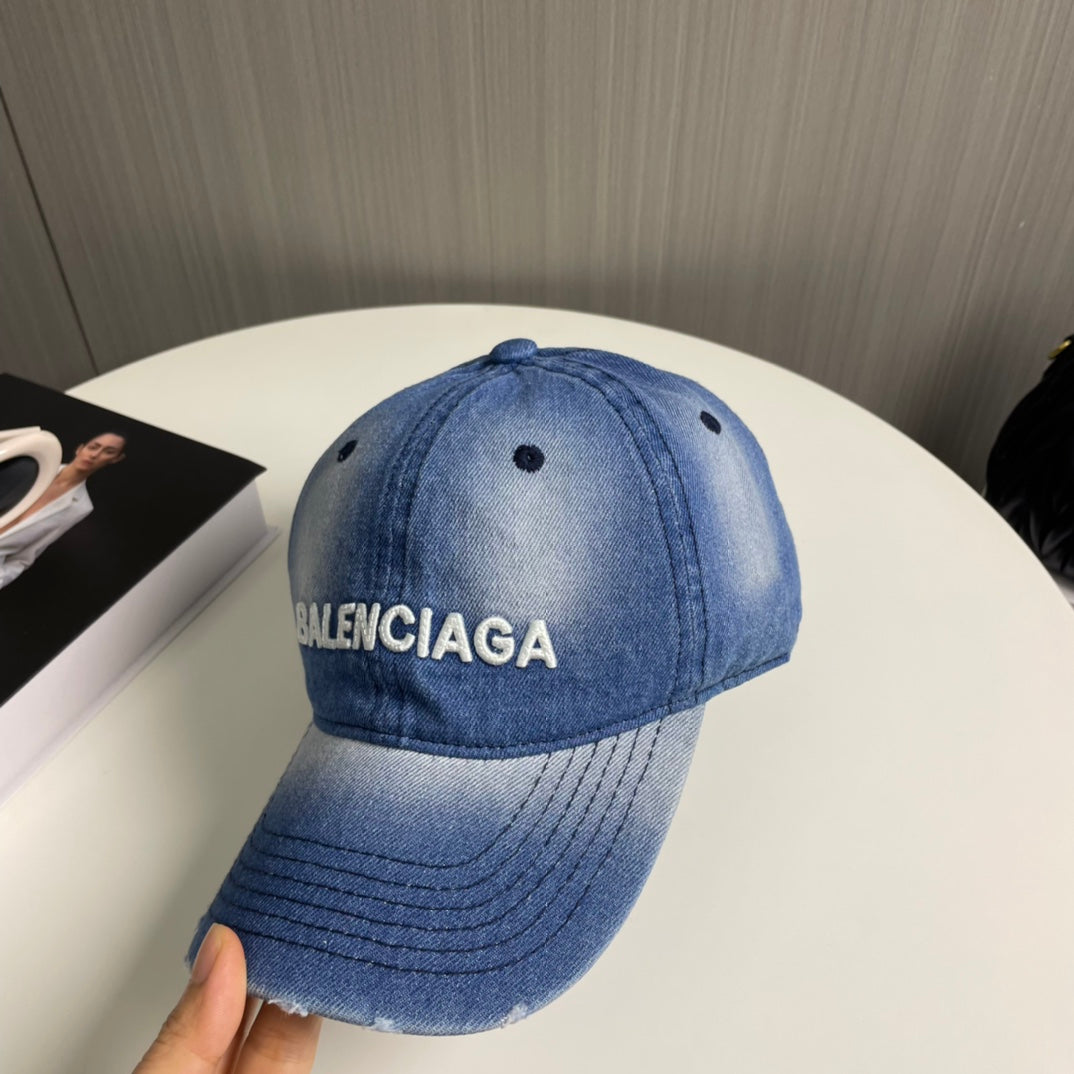 Balenciaga Washed Denim Baseball Cap - Stylish Unisex Design