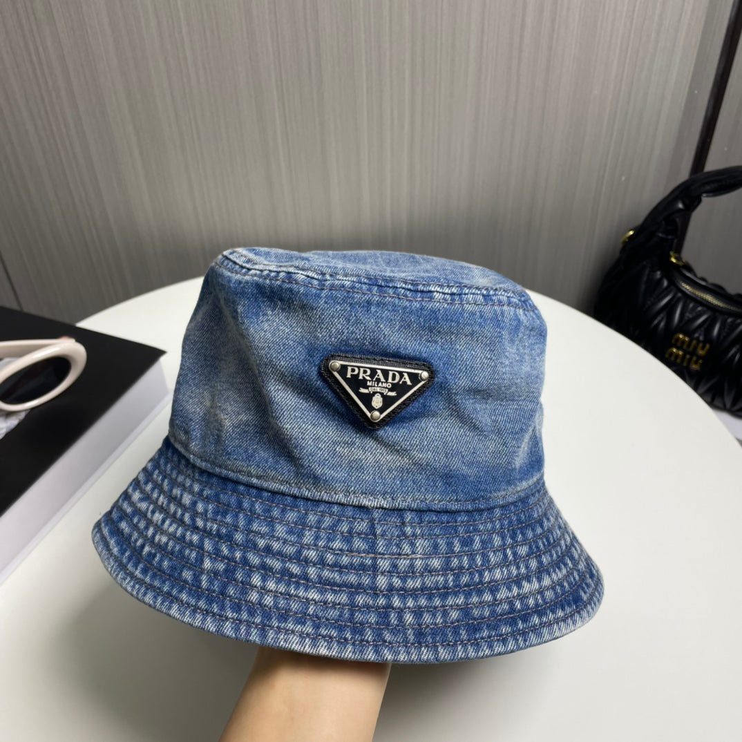 Prada Inverted Triangle Denim Baseball Cap