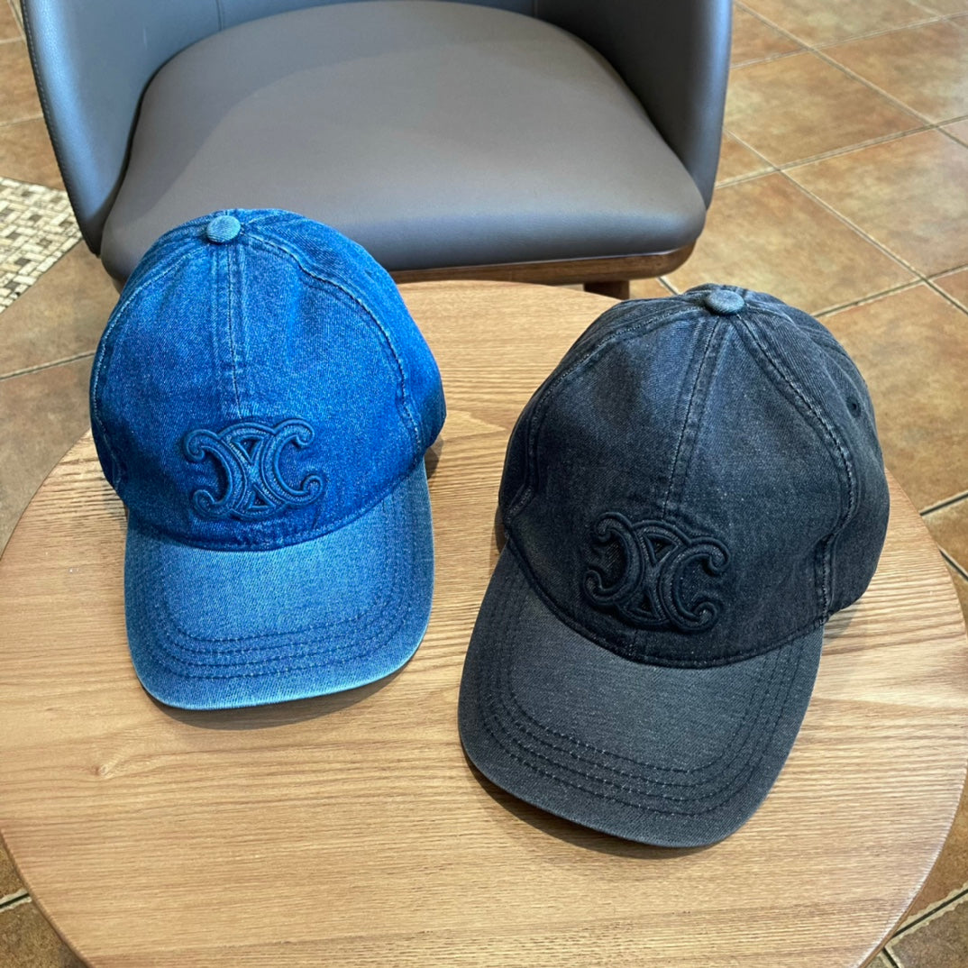 Celine Embroidered Denim Baseball Cap