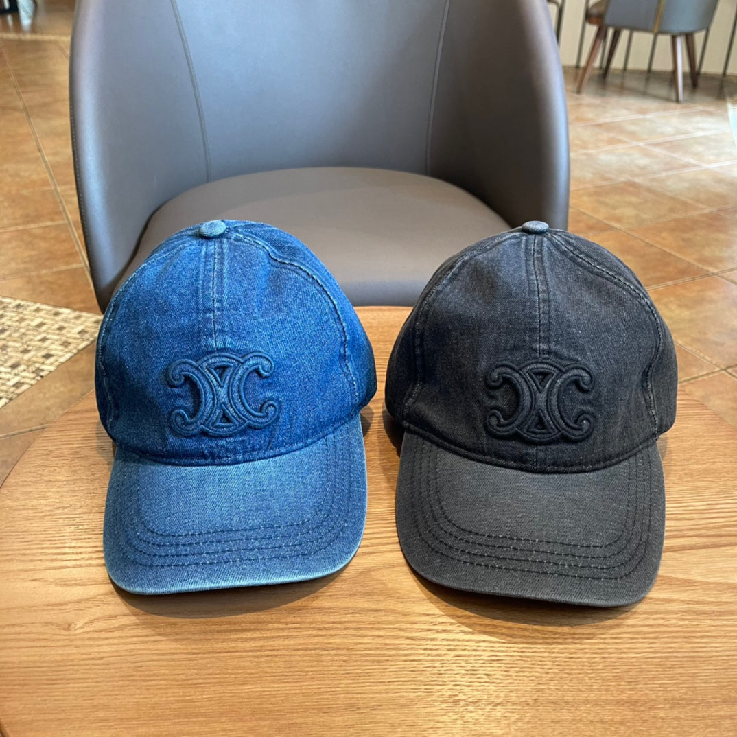 Celine Embroidered Denim Baseball Cap