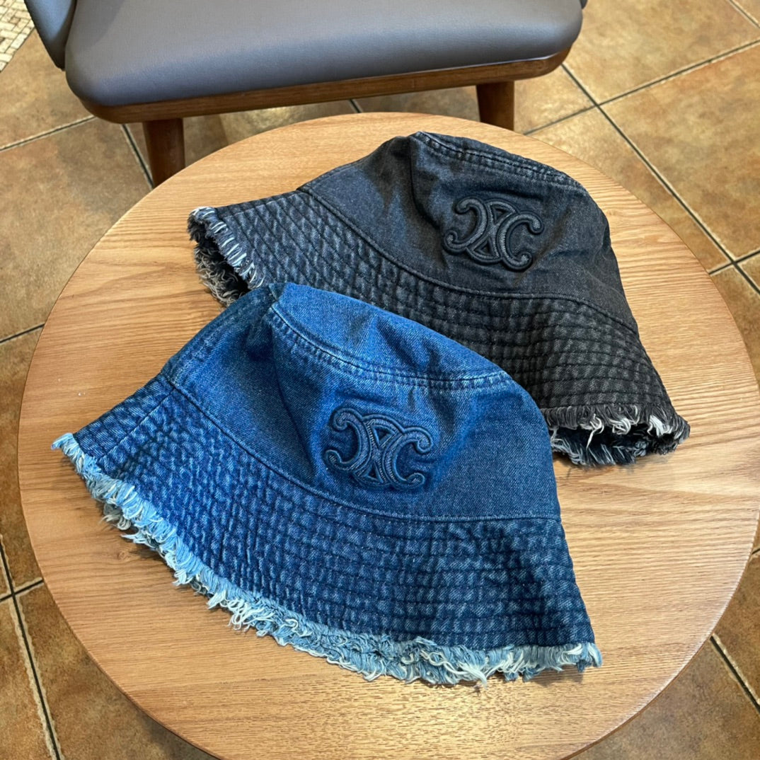 Celine Embroidered Denim Bucket Hat