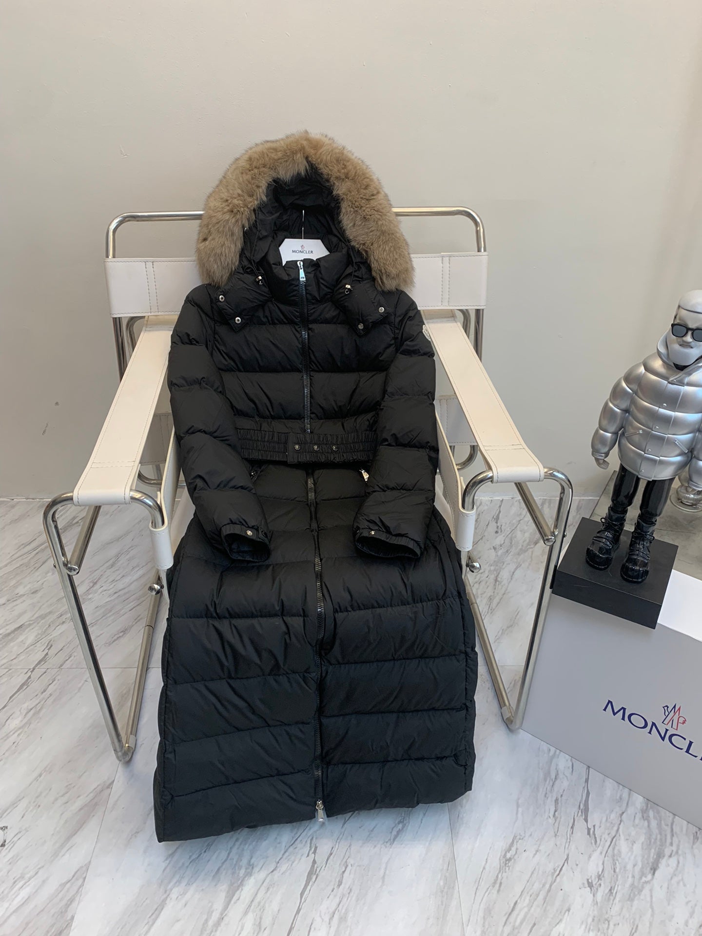 Moncler Fudson Long Fur Tie Hooded Down Jacket