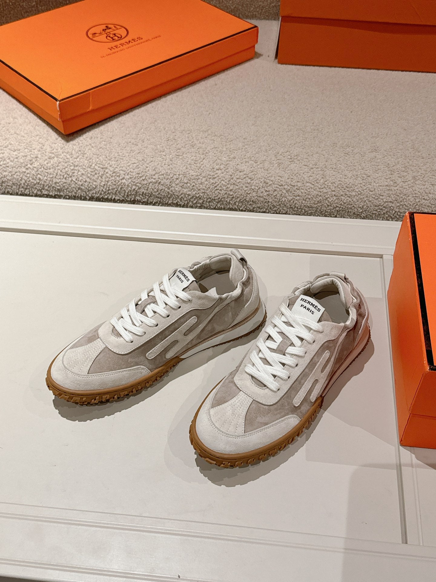 Luxury Hermes Suede Casual Sneakers with Iconic "H" Details