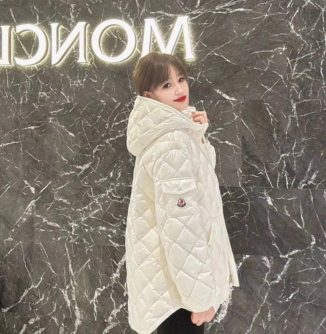 Moncler Lattice Pattern Lightweight Down Jacket - Black & White