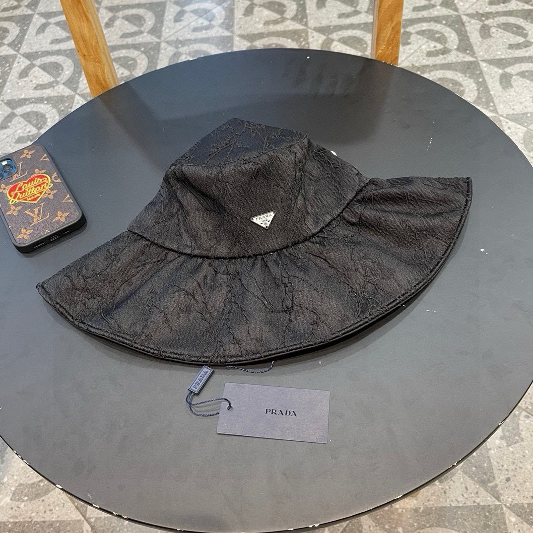 Prada Women's Big Brim Sun Hat - Foldable Fisherman Hat with Lace Pattern