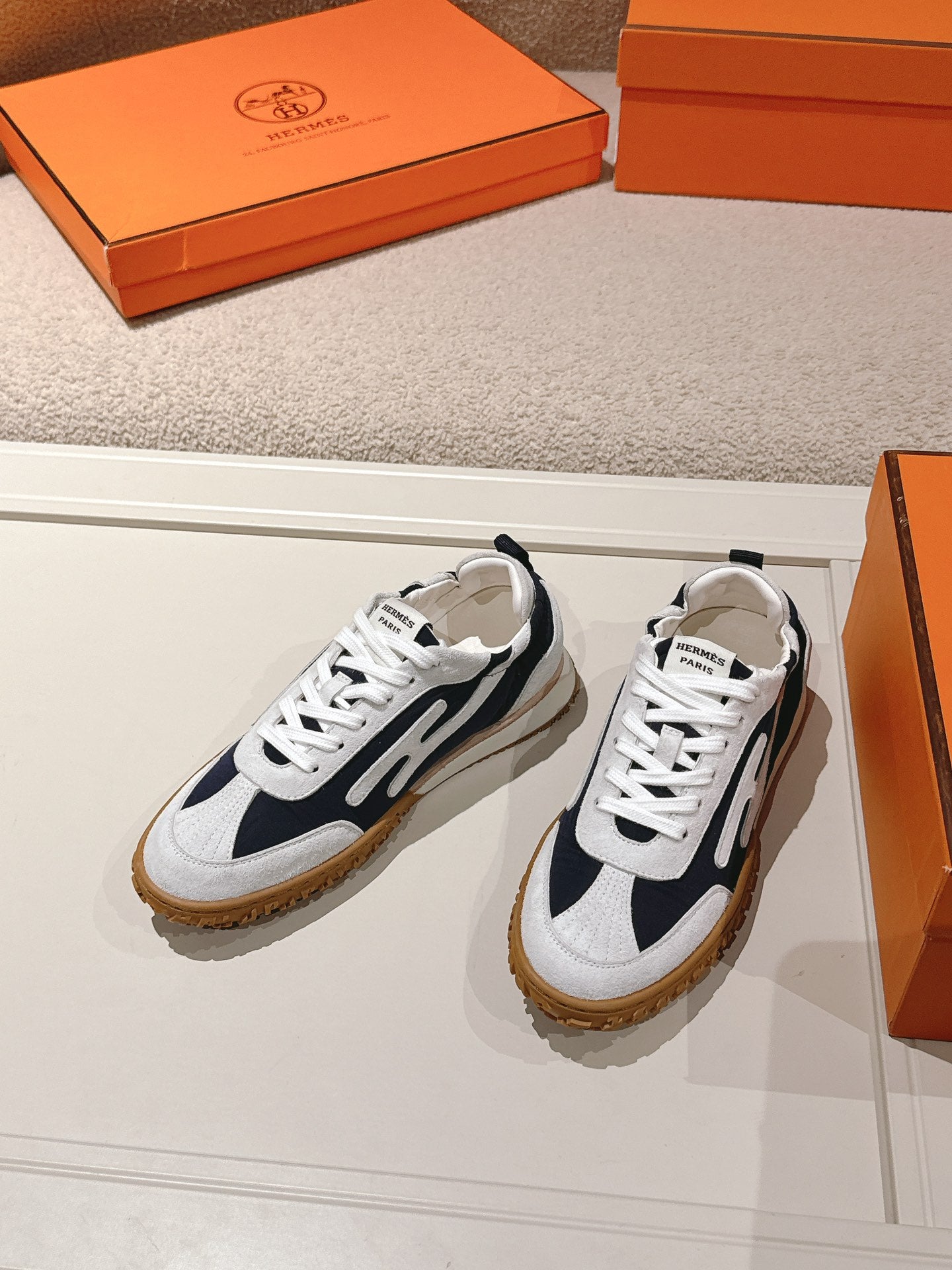 Premium Hermes Suede Casual Sneakers with Iconic Design