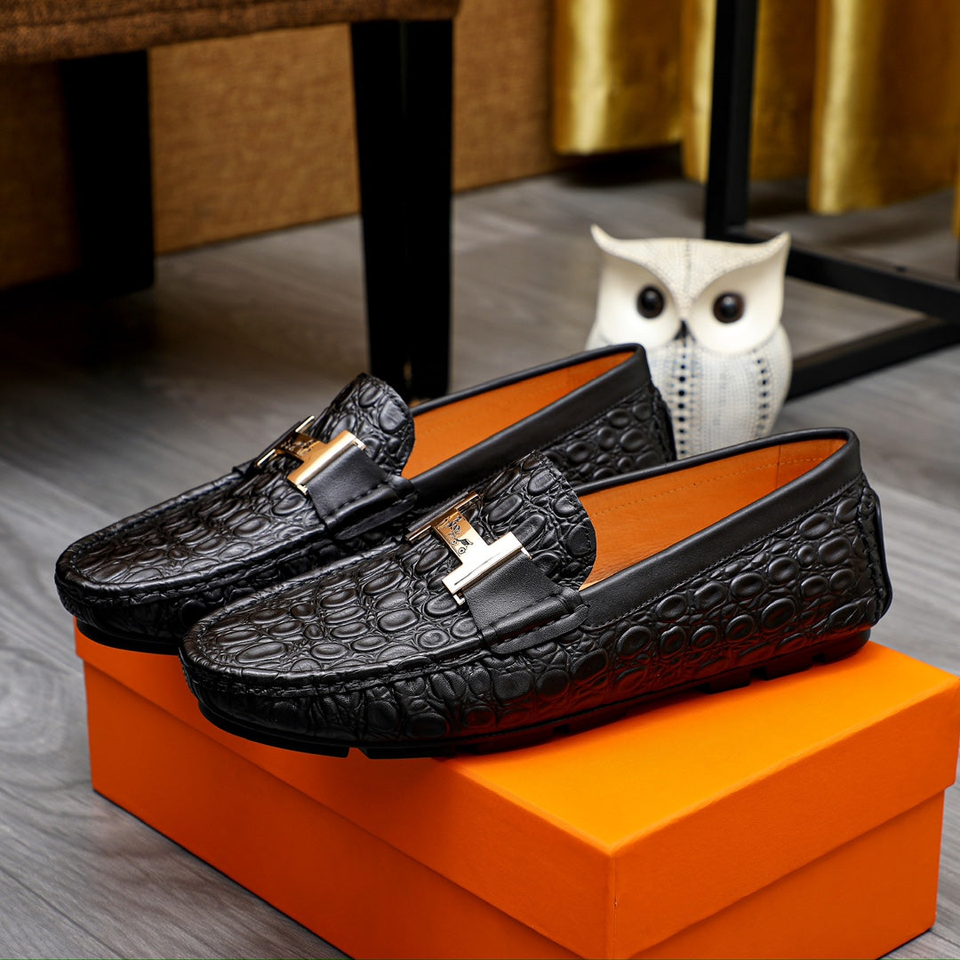 Premium Menâ€™s Leather Slip-On Shoes - HermÃ¨s Style