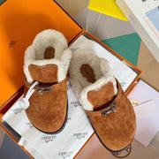 HermÃ¨s Kelly Buckle Women's Teddy Mules - Luxury Suede Slippers