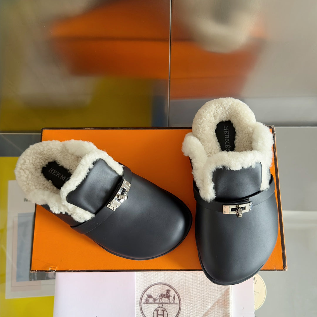Hermes Kelly Buckle Birkenstock Slippers - Women's Teddy Mules