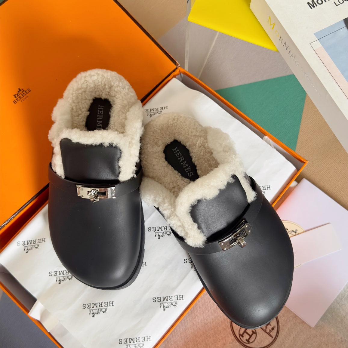 Hermes Kelly Buckle Birkenstock Slippers - Women's Teddy Mules