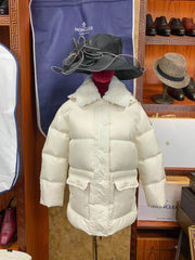 Women's Moncler Rex Rabbit Fur Collar Down Jacket â€“ Luxurious Khaki White