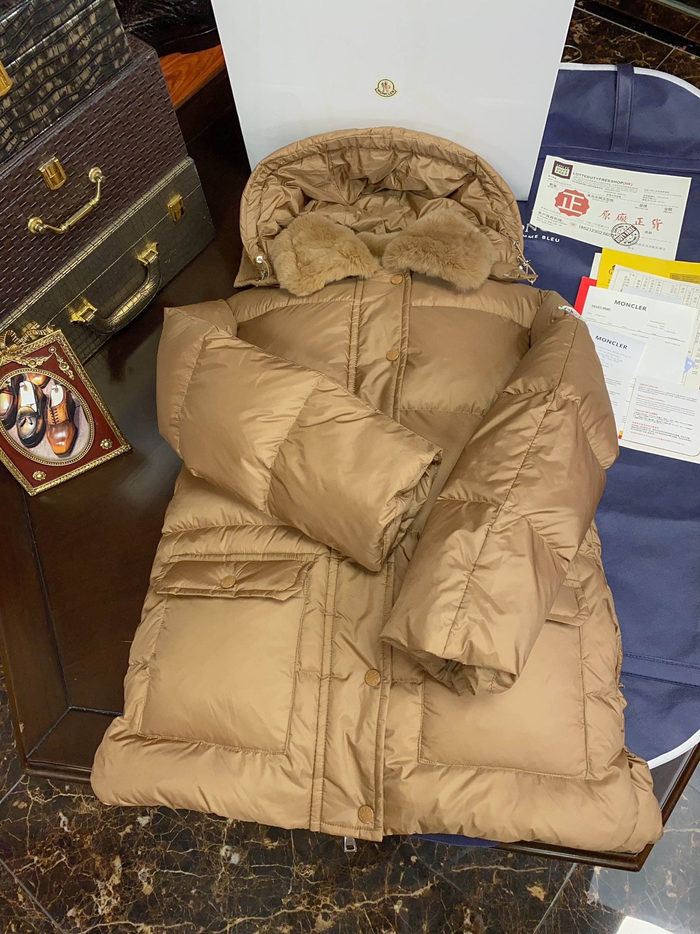 Luxury Women's Down Jacket with Rex Rabbit Fur Collar