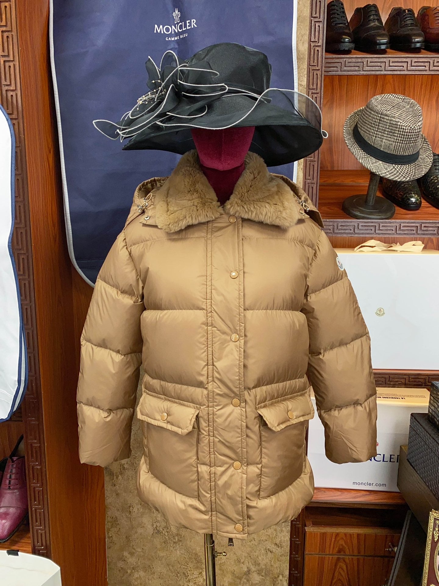 Luxury Women's Down Jacket with Rex Rabbit Fur Collar