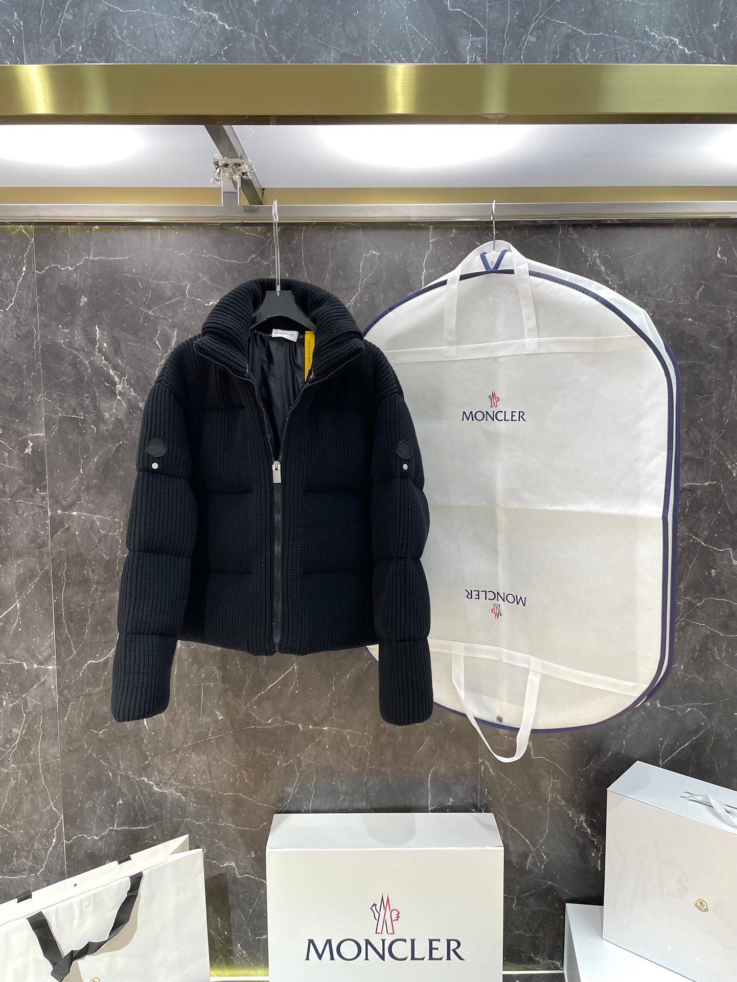 Limited Edition Moncler Knitted A-Line Coat in Purple Black