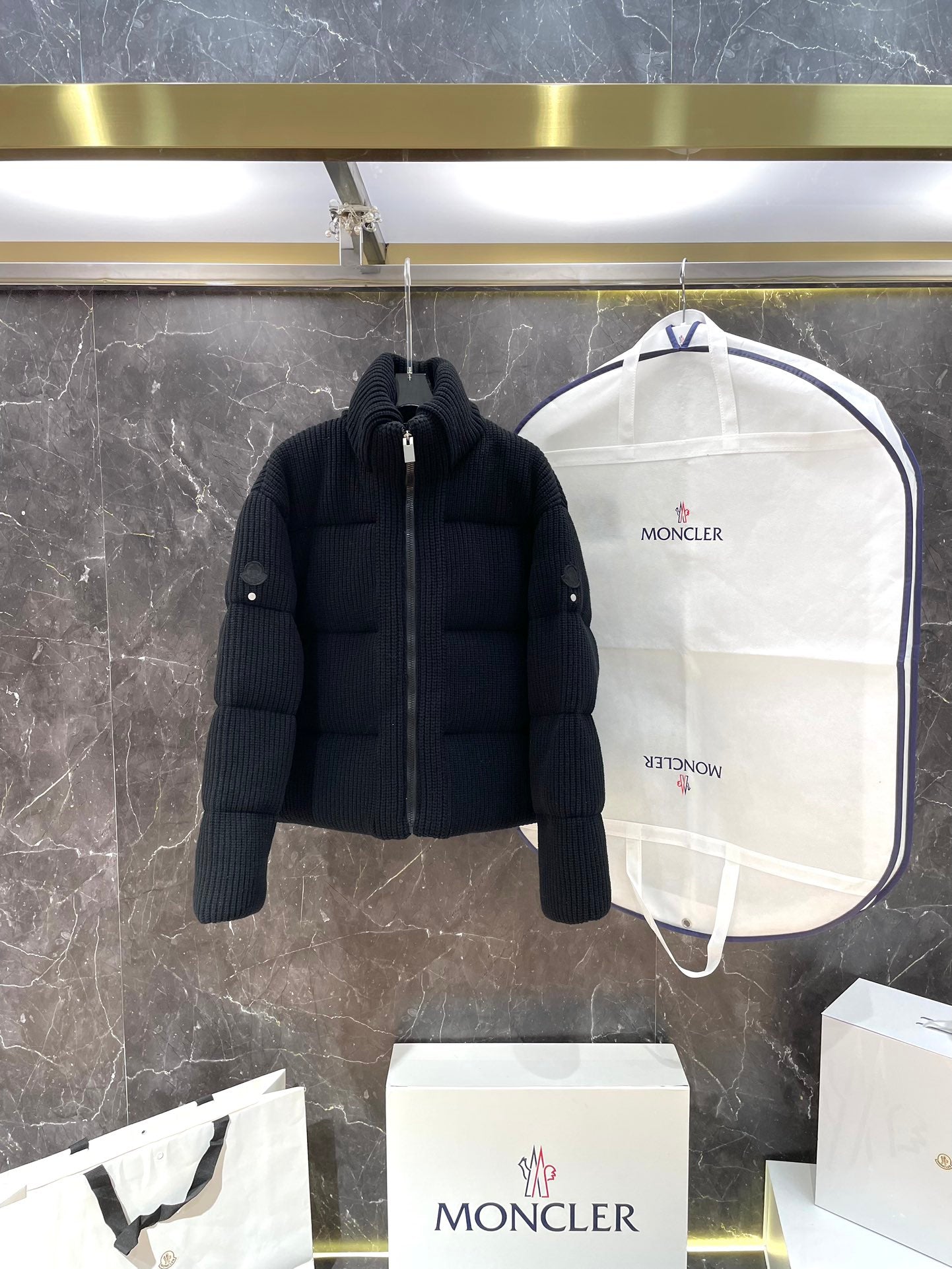 Limited Edition Moncler Knitted A-Line Coat in Purple Black