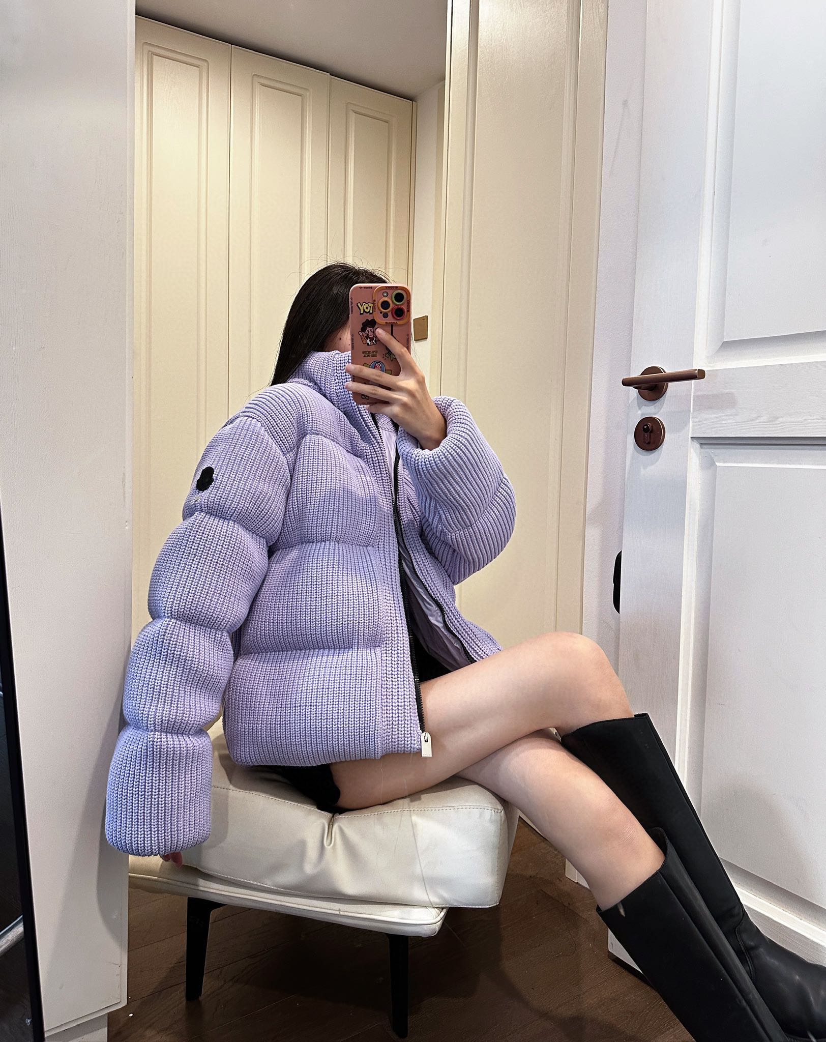 Limited Edition Moncler A-Line Knitted Down Jacket - Purple Black