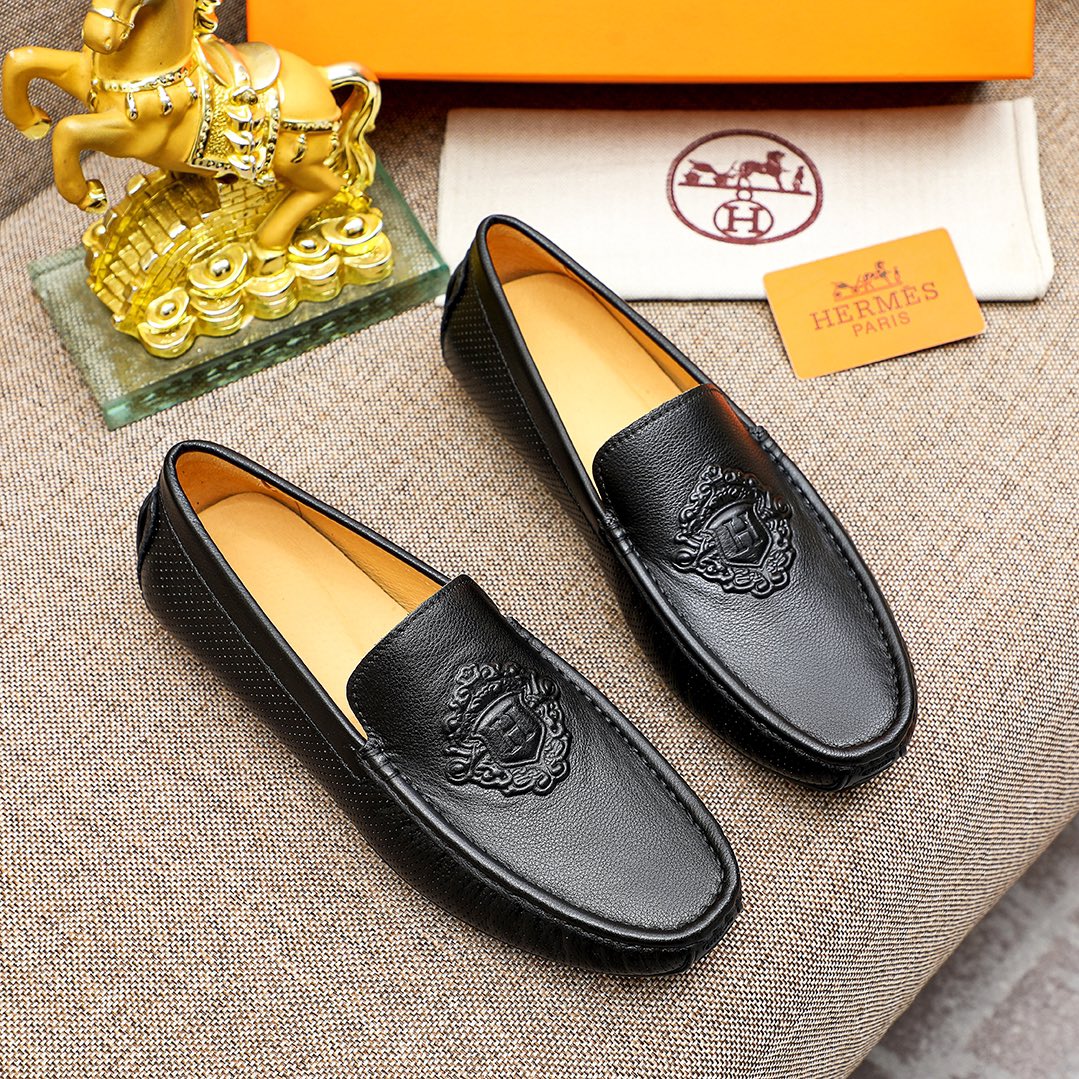 Premium HermÃ¨s-Style Slip-On Leather Shoes for Men
