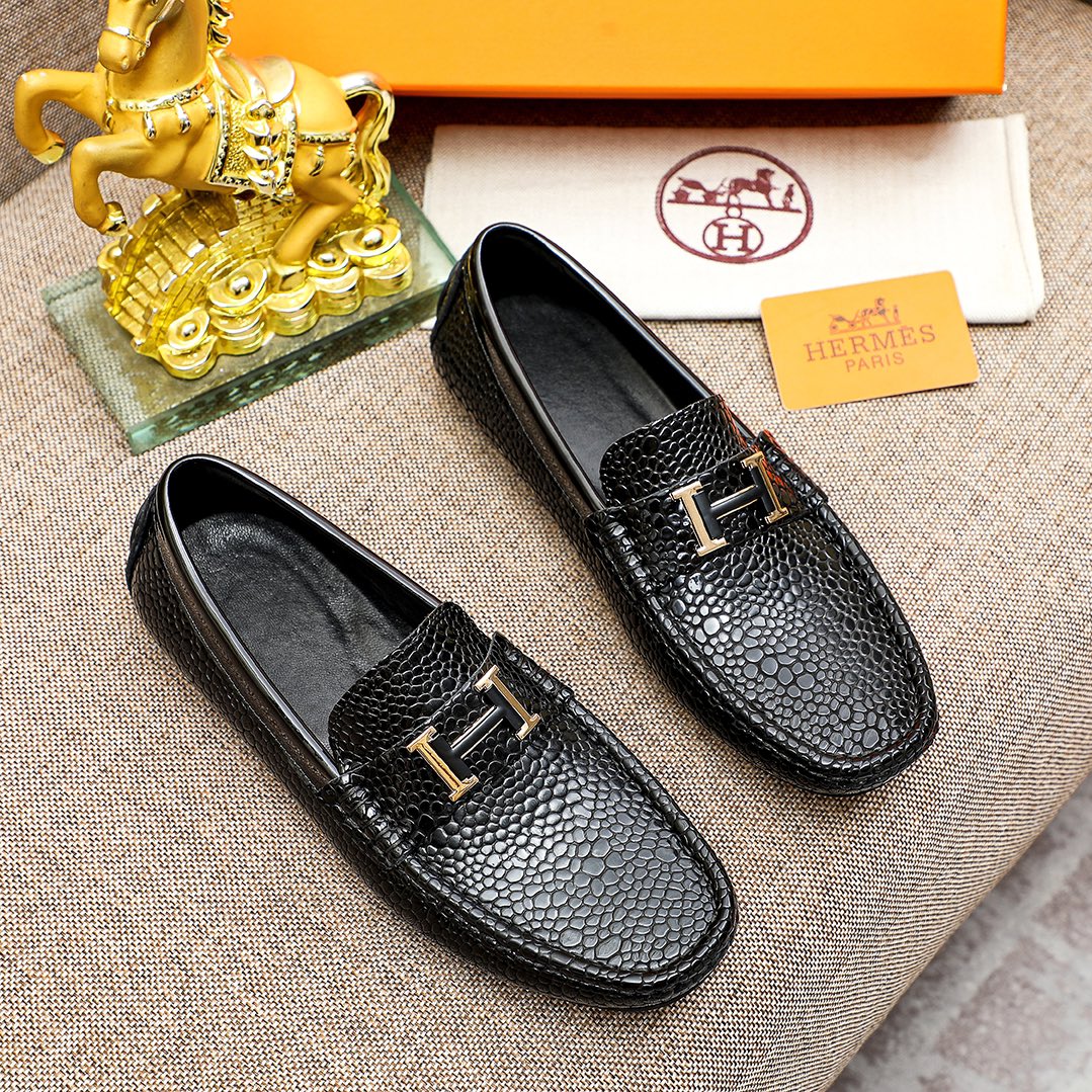 Premium Menâ€™s Leather Slip-On Shoes - 1:1 HermÃ¨s Style
