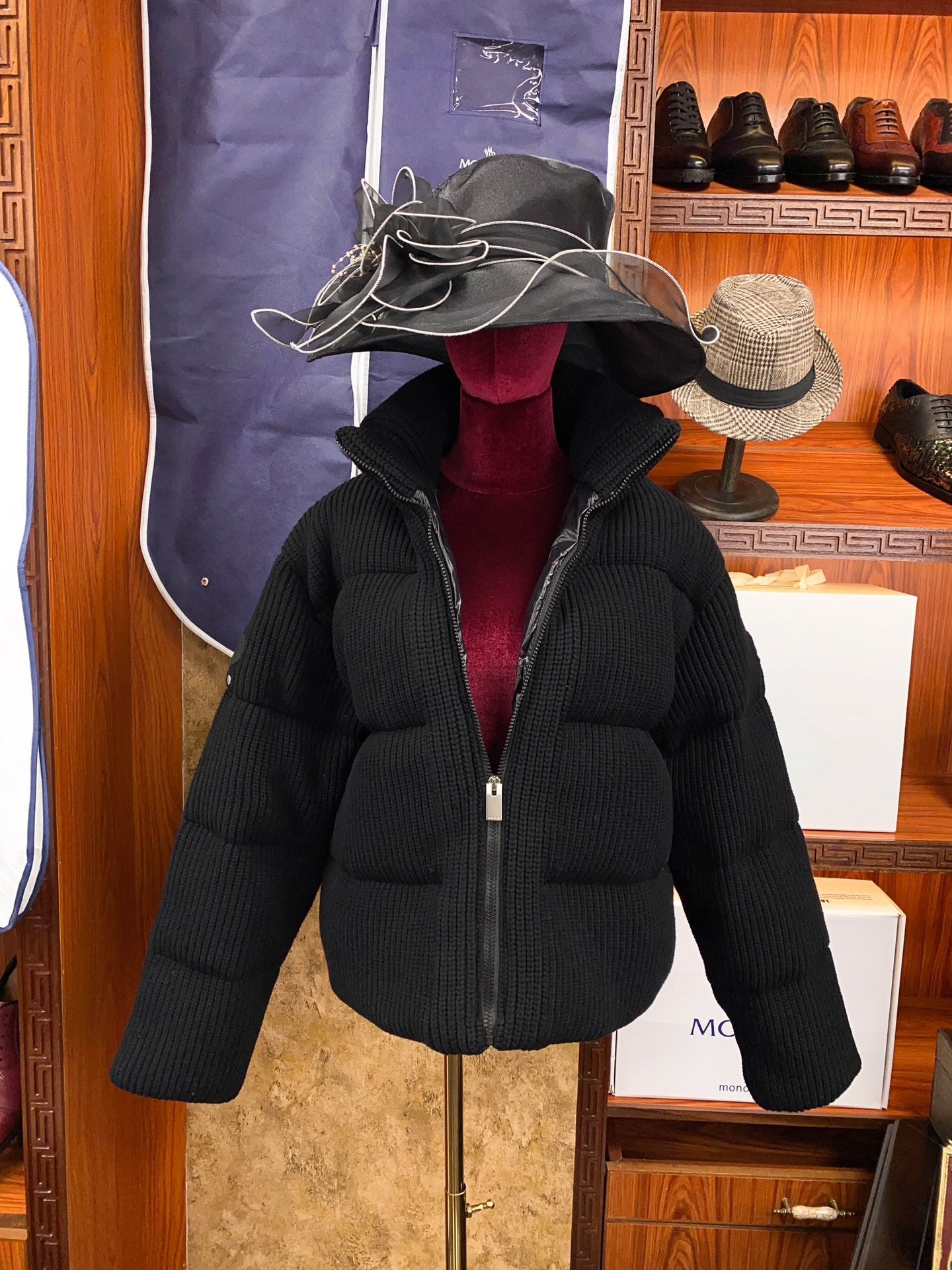 Moncler Limited Edition A-Line Knitted Coat in Purple Black