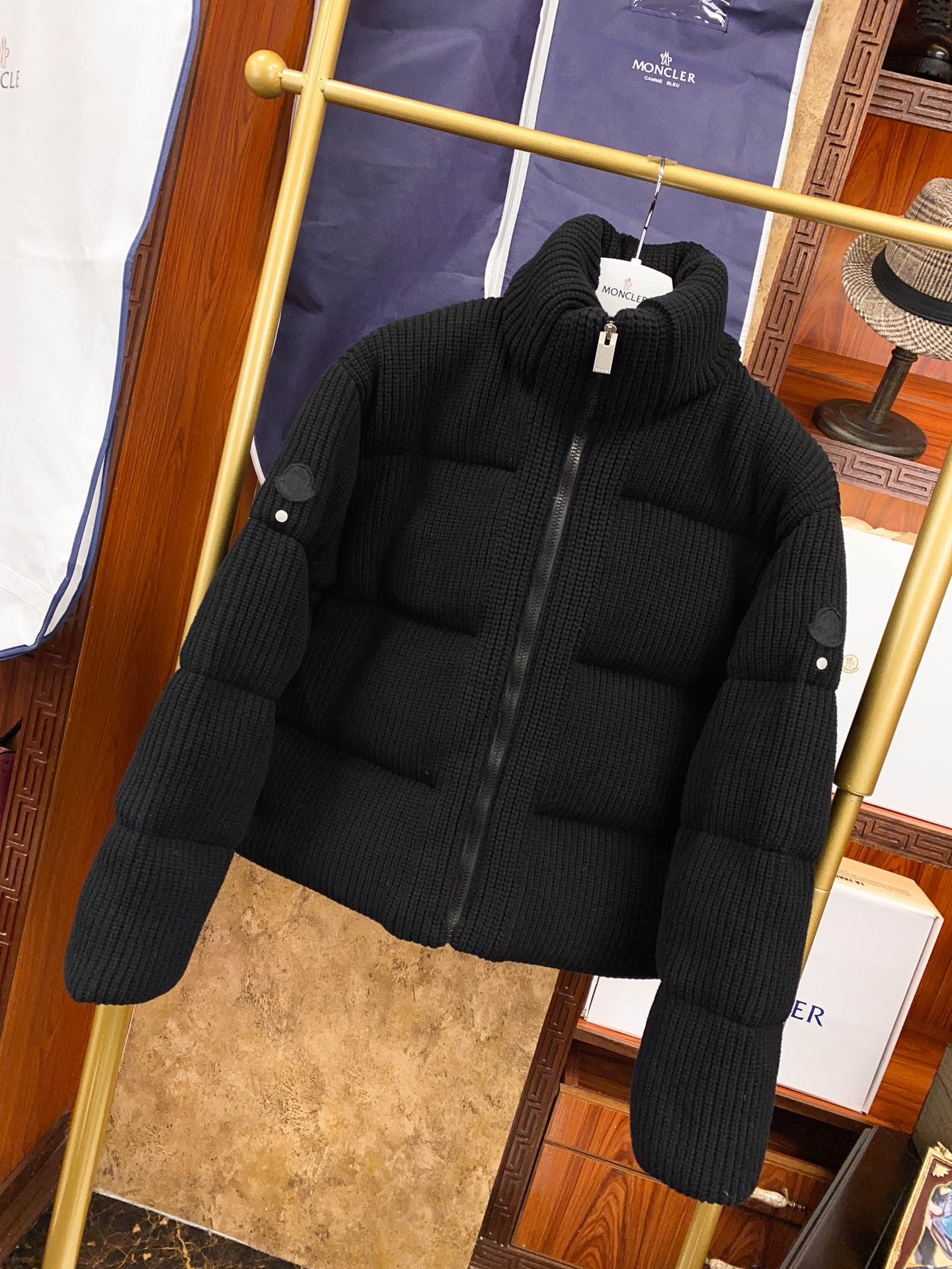 Limited Edition Moncler Purple Black A-Line Down Jacket