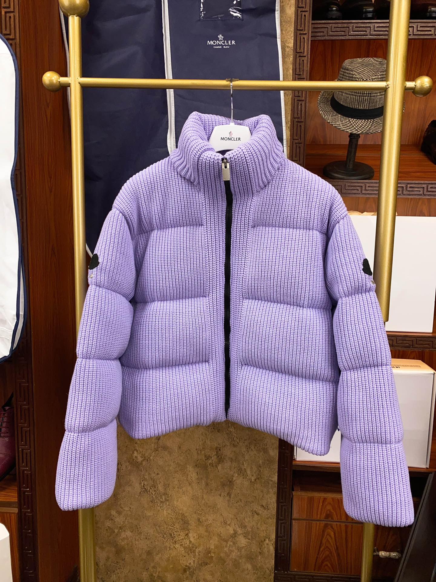 Moncler Limited Edition Knitted Down Coat - Purple Black